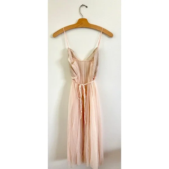 Vintage 70s Sheer Lace Babydoll Pink Slip Dress Fairy Coquette S - Picture 7 of 7